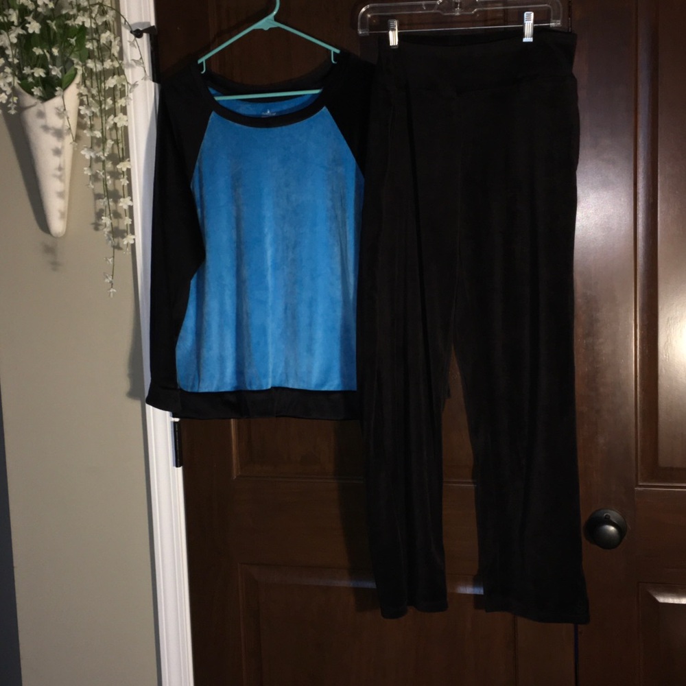 Cuddl Duds Black & Blue Two-Piece Lounge Set Top L Pants M - Picture 2 of 4